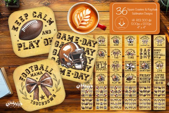 Football Square Coaster Bundle PNG Graphics for Crafts