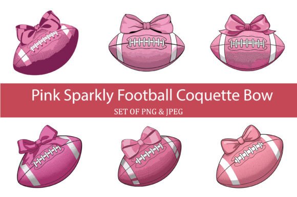 Sparkly Pink Football Bow Collection: Graphics for Crafts